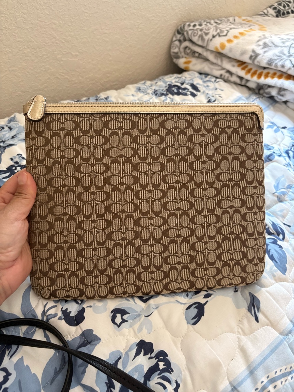 Coach Monogram Canvas Zip Pouch in Brown and Cream Trim